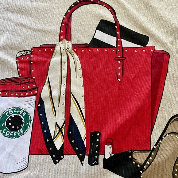 Kiss and Fly Embellished Knit Top With Handbag, Coffee, Shoes Women's Size 2X - Picture 6 of 12